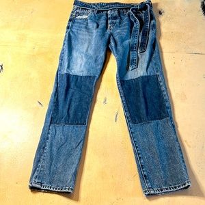 Lucky Brand Jeans,size 0/25,detachable belt,patchwork ,sienna slim boyfriend